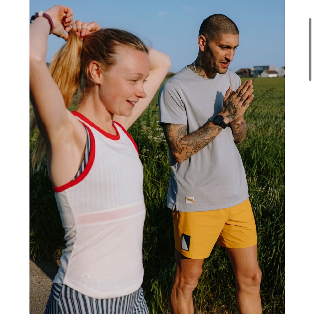 Tracksmith White Tank Top with Red Trim